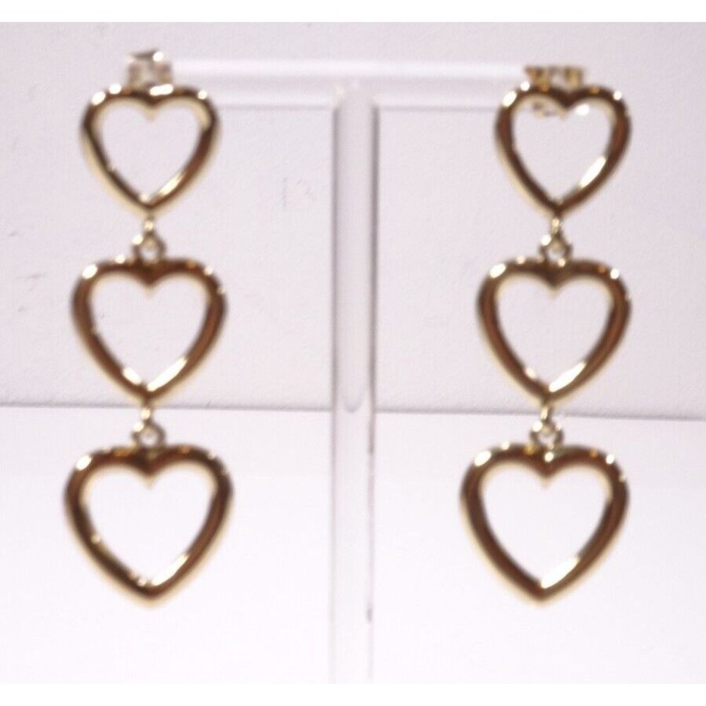 Lee Angel Women's Gold Triple Heart Link Drop Earrings NWT 98